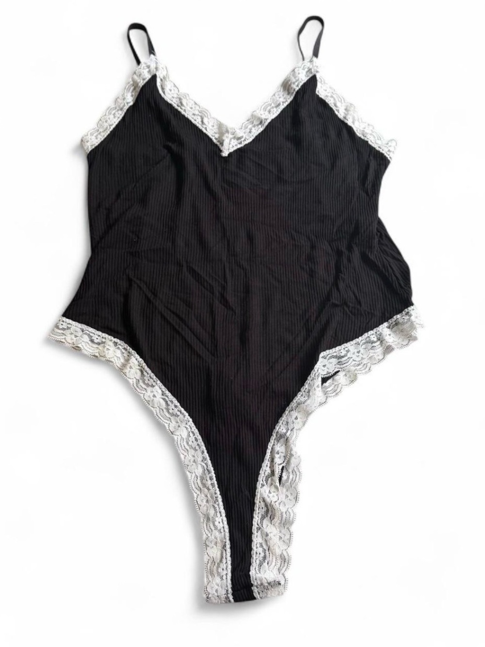 Black white Lace-Trim One-Piece Bodysuit